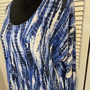 Lascana for Venus T Open Back Long Sleeve Blue Tie Dye Blouson Top Sexy Large